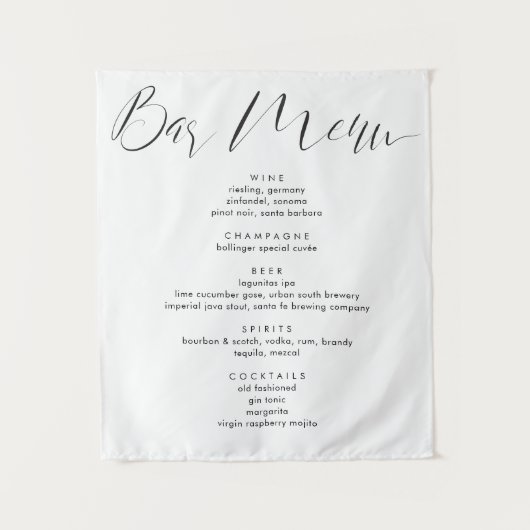 Moderne Kalligraphie Script Wedding Drinks Bar Men Wandteppich (Vorderseite)