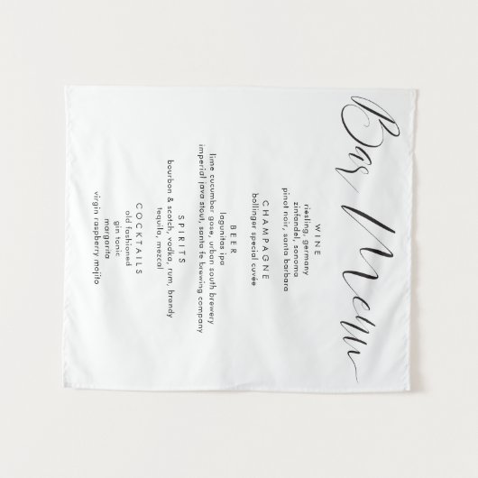 Moderne Kalligraphie Script Wedding Drinks Bar Men Wandteppich (Vorderseite (Horizontal))