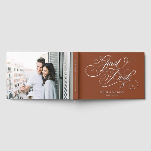 Moderne Kalligraphie Silver Terracotta boho Hochze Gästebuch (Voll)