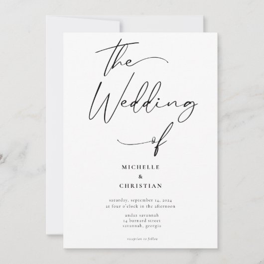 Moderne Kalligraphie Solid Black Wedding Einladung (Vorderseite)
