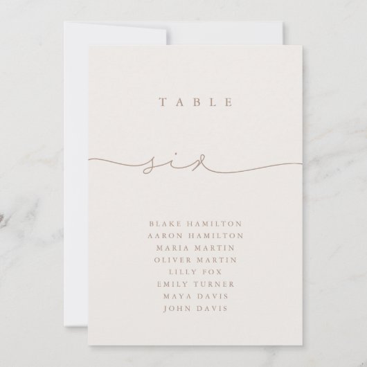 Moderne Kalligraphie Taupe & Ivory 6 Tischnummern (Rückseite)