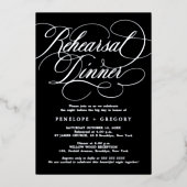 Moderne Kalligraphie-Timeles Silver Probe Dinner Folieneinladung (Vorderseite)