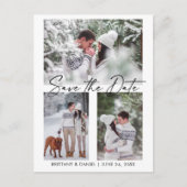 Moderne Kalligraphie Tinte 3 Fotos Save the Date Postkarte (Vorderseite)