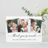 Moderne Kalligraphie-Tinte Drehbuch Hochzeit 3 Fot Dankeskarte (Stehend Vorderseite)