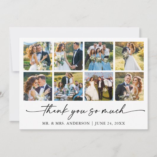 Moderne Kalligraphie-Tinte Drehbuch Hochzeit 8 Fot Dankeskarte (Vorderseite)