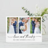 Moderne Kalligraphie Tinte Liebe Hochzeit 3 Fotos Dankeskarte (Stehend Vorderseite)