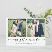 Moderne Kalligraphie Tinte Pen 2 Foto Hochzeit Ankündigung (Stehend Vorderseite)