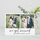 Moderne Kalligraphie Tinte Pen 2 Foto Hochzeit Ankündigung (Stehend Vorderseite)