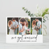 Moderne Kalligraphie Tinte Pen 3 Foto Hochzeit Ankündigung (Stehend Vorderseite)