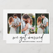 Moderne Kalligraphie Tinte Pen 3 Foto Hochzeit Ankündigung (Vorne/Hinten)