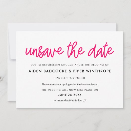 Moderne Kalligraphie Unsave the date wedcard Einladung (Vorderseite)
