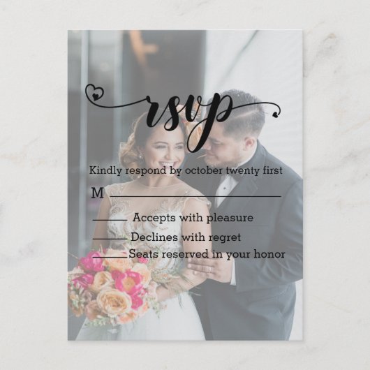 moderne Kalligraphie verblasste Foto uAwg Hochzeit Einladungspostkarte (Vorderseite)