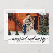 Moderne Kalligraphie Verheiratet und Merry Wedding Postkarte (Vorne/Hinten)