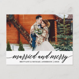 Moderne Kalligraphie Verheiratet und Merry Wedding Postkarte