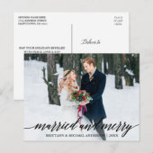 Moderne Kalligraphie Verheiratet und Merry Wedding Postkarte (Vorne/Hinten)