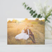 Moderne Kalligraphie Vollblutung Foto Hochzeit Dankeskarte (Stehend Vorderseite)