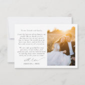 Moderne Kalligraphie Vollblutung Foto Hochzeit Dankeskarte (Rückseite)