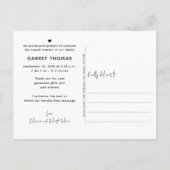 Moderne Kalligraphie Willkommen 3 Foto Geburt Ankündigungspostkarte (Rückseite)