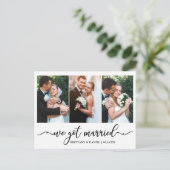 Moderne Kalligraphie Wir Got Verheiratete Hochzeit Postkarte (Stehend Vorderseite)