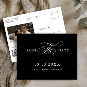 Moderne Kalligraphie zeitlos schwarz Save the Date Postkarte