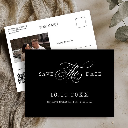 Moderne Kalligraphie zeitlos schwarz Save the Date Postkarte