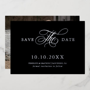 Moderne Kalligraphie zeitlos Silver Save the Date Folieneinladung