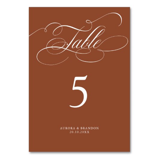 Moderne Kalligraphie Zeitlos Terracotta Hochzeit Tischnummer (Vorderseite)