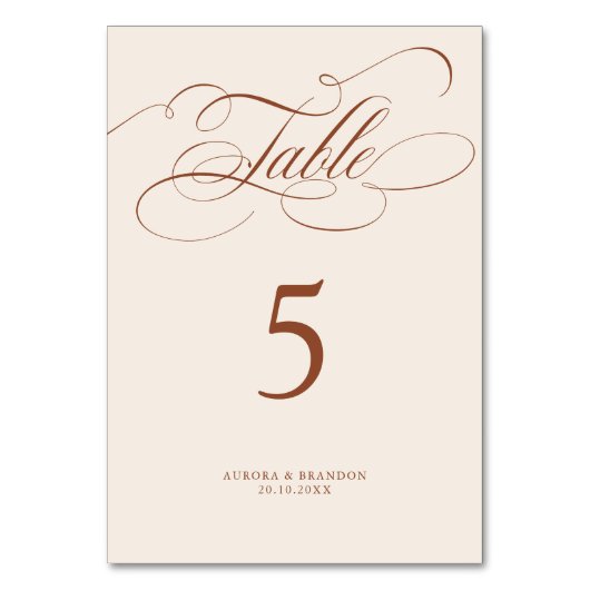 Moderne Kalligraphie Zeitlos Terracotta Hochzeit Tischnummer (Vorderseite)