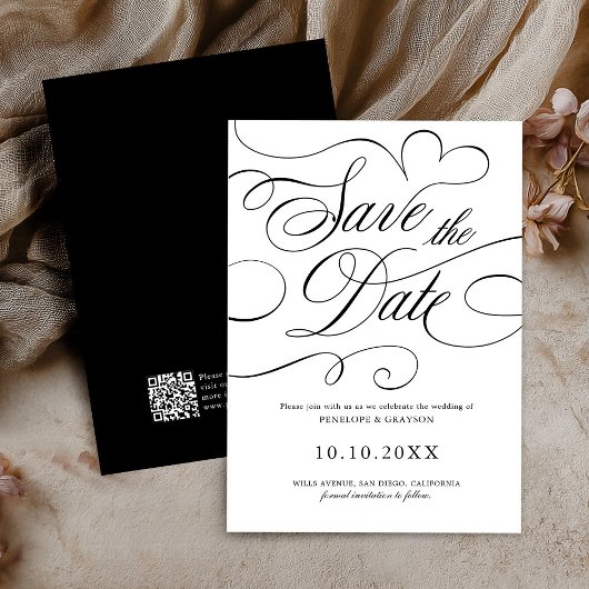 Moderne Kalligraphie zeitlose Black QR Code Hochze Save The Date