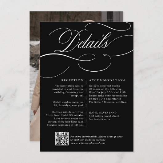 Moderne Kalligraphie zeitlose Schwarz-Weiß-Hochzei Begleitkarte (Vorne/Hinten)