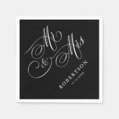 Moderne Kalligraphie zeitlose Schwarz-Weiß-Hochzei Serviette (Vorderseite)
