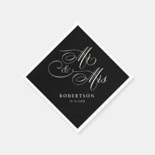 Moderne Kalligraphie zeitlose Schwarz-Weiß-Hochzei Serviette