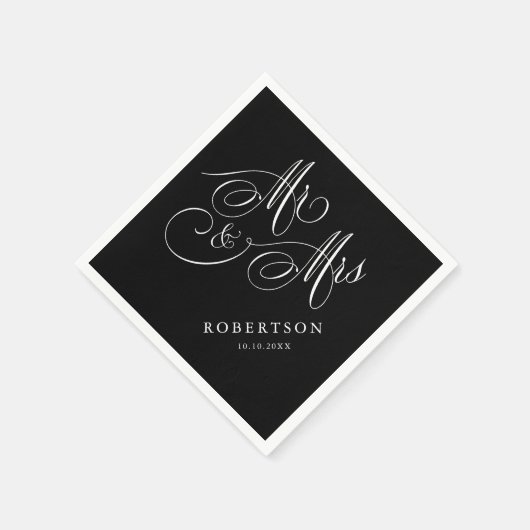 Moderne Kalligraphie zeitlose Schwarz-Weiß-Hochzei Serviette (Ecke)