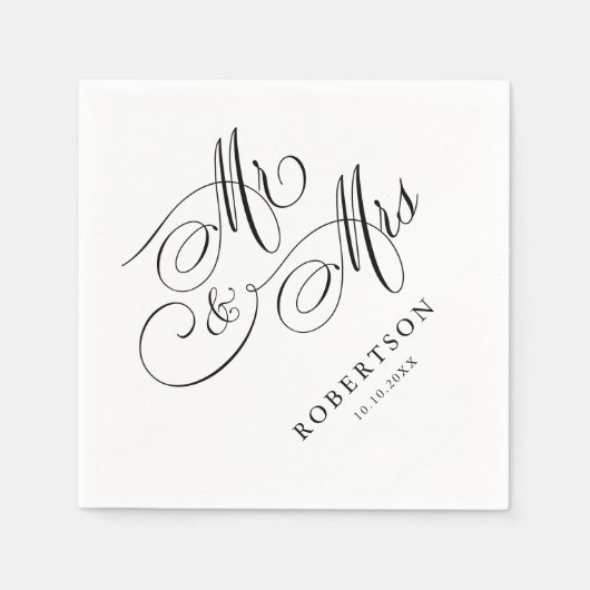 Moderne Kalligraphie zeitlose Schwarz-Weiß-Hochzei Serviette (Vorderseite)