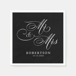 Moderne Kalligraphie zeitlose Schwarz-Weiß-Hochzei Serviette