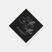 Moderne Kalligraphie zeitlose Schwarz-Weiß-Hochzei Serviette (Ecke)