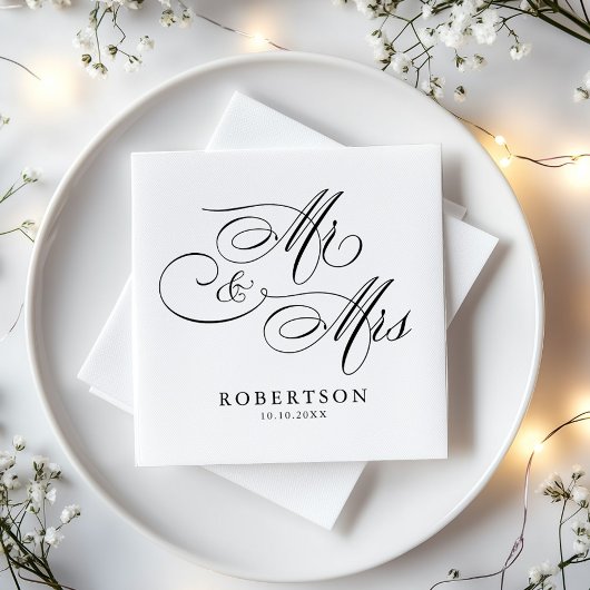 Moderne Kalligraphie zeitlose Schwarz-Weiß-Hochzei Serviette