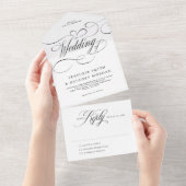 Moderne Kalligraphie zeitlose Schwarz-weiße Hochze All In One Einladung (Abreißen)