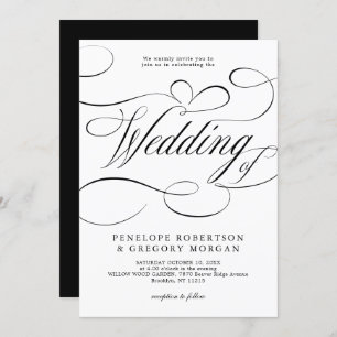 Moderne Kalligraphie zeitlose Schwarz-weiße Hochze Einladung