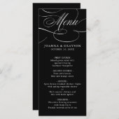 Moderne Kalligraphie zeitlose Schwarz-weiße Hochze Menükarte (Vorne/Hinten)