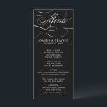 Moderne Kalligraphie zeitlose Schwarz-weiße Hochze Menükarte<br><div class="desc">Ein zeitloses und elegantes Hochzeitsmenü mit raffinierter Kalligraphie-Schrift auf klassischem Hintergrund,  perfekt für eine formale und anspruchsvolle Hochzeitsfeier. Für die Anpassung oder weitere Produkte mit diesem Design,  bitte kontaktieren Sie mich.</div>