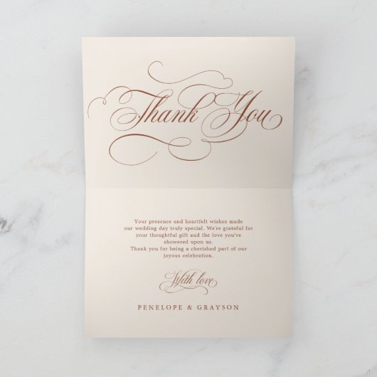 Moderne Kalligraphie zeitlose Terrakotta Hochzeit Dankeskarte (Innenseite)