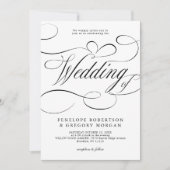 Moderne Kalligraphie zeitlose White Black Hochzeit Einladung (Vorderseite)