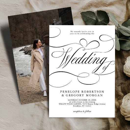 Moderne Kalligraphie zeitlose White Black Hochzeit Einladung