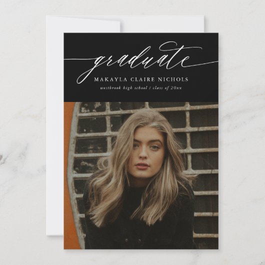 Moderne Kalligraphie Zwei Foto Schwarzer Abschluss Ankündigung (Vorderseite)