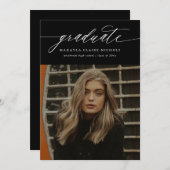 Moderne Kalligraphie Zwei Foto Schwarzer Abschluss Ankündigung (Vorne/Hinten)