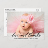 Moderne kalligraphische Baby-Liebe und dank Foto Postkarte (Vorne/Hinten)