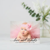 Moderne kalligraphische Baby-Liebe und dank Foto Postkarte (Stehend Vorderseite)