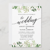 Moderne kalligraphische Botanische Grüne Hochzeit Einladung (Vorderseite)