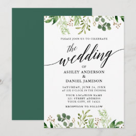 Moderne kalligraphische Botanische Grüne Hochzeit Einladung